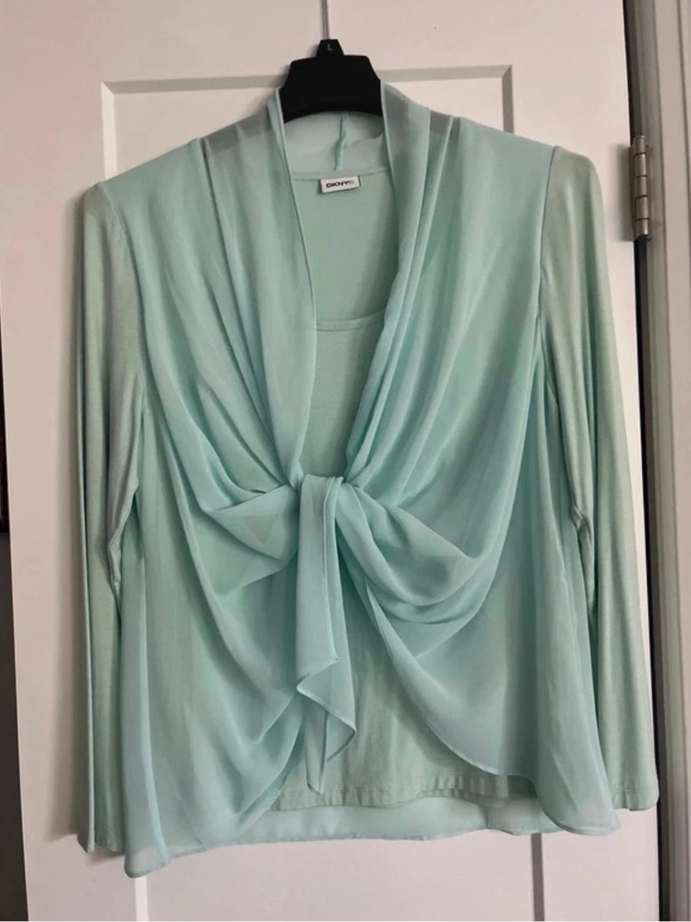 DKNY Mint Green Tie-Front Sheer Blouse